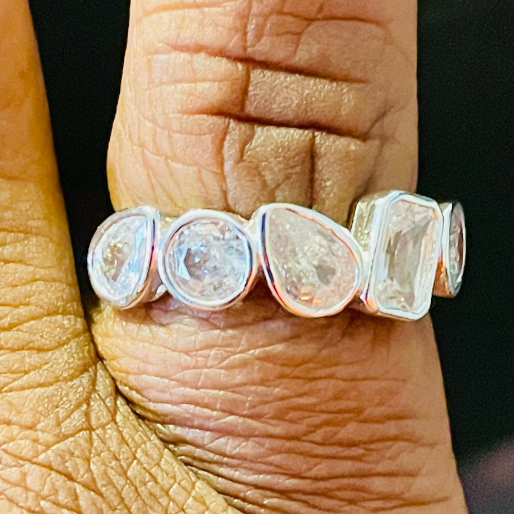 Madewell Silver Tone Mixed Cut Cubic Zirconia Cluster Half Eternity Ring. Size 5
